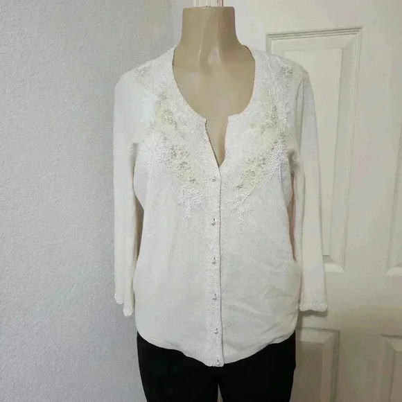 Ann Taylor Cashmere Wool Blend Beaded Cardigan Size L - Picture 1 of 11